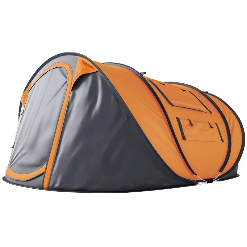 4 Person Camping Tent, Easy Pop Up Tent with Doors, Windows and Carry Bag, Automatic Setup Tent for Hiking, Orange