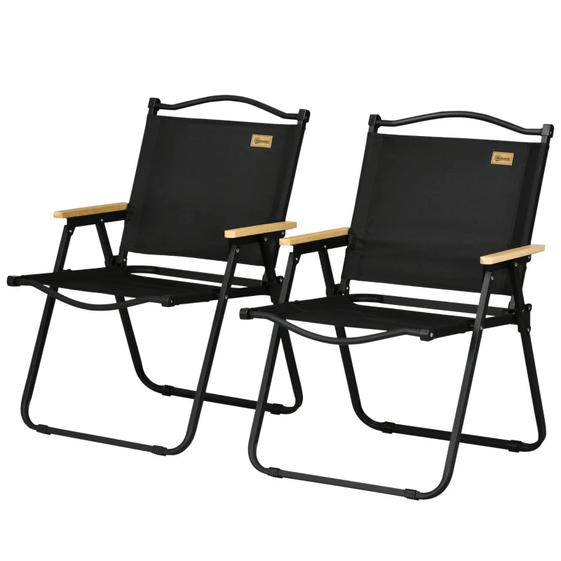 Set of 2 Camping Chair, Lightweight Folding Chair, Portable Armchairs, Excellent for Festivals, Fishing, Black