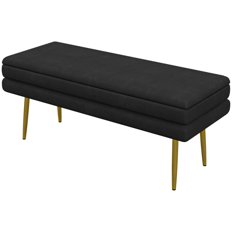 39" Storage Ottoman, Velvet End of Bed Bench with Steel Legs, Foot Stool with Storage for Bedroom, Living Room, Black