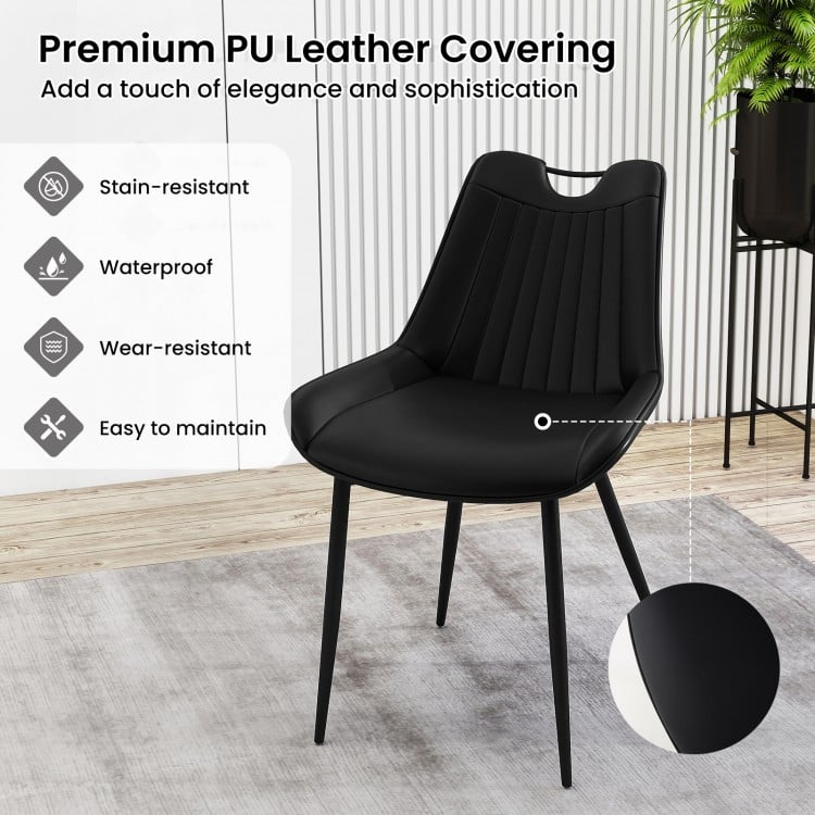 Dining Chair Set of 4 Faux Leather Upholstered Kitchen Chairs with Metal Legs-Black