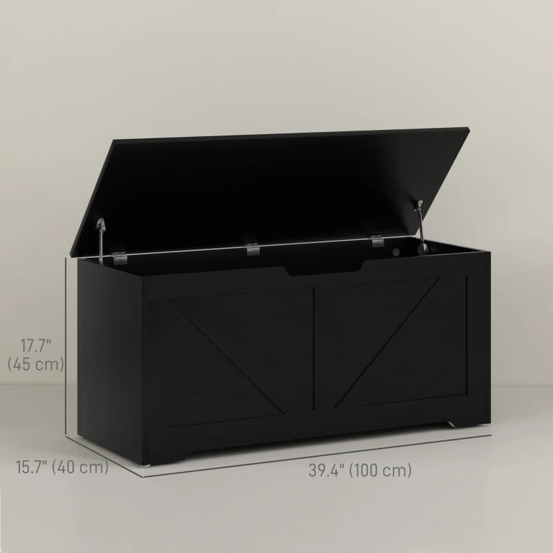 39.4 Inches Storage Chest, Storage Trunk with 2 Safety Hinges for Living Room, Black Wood Grain