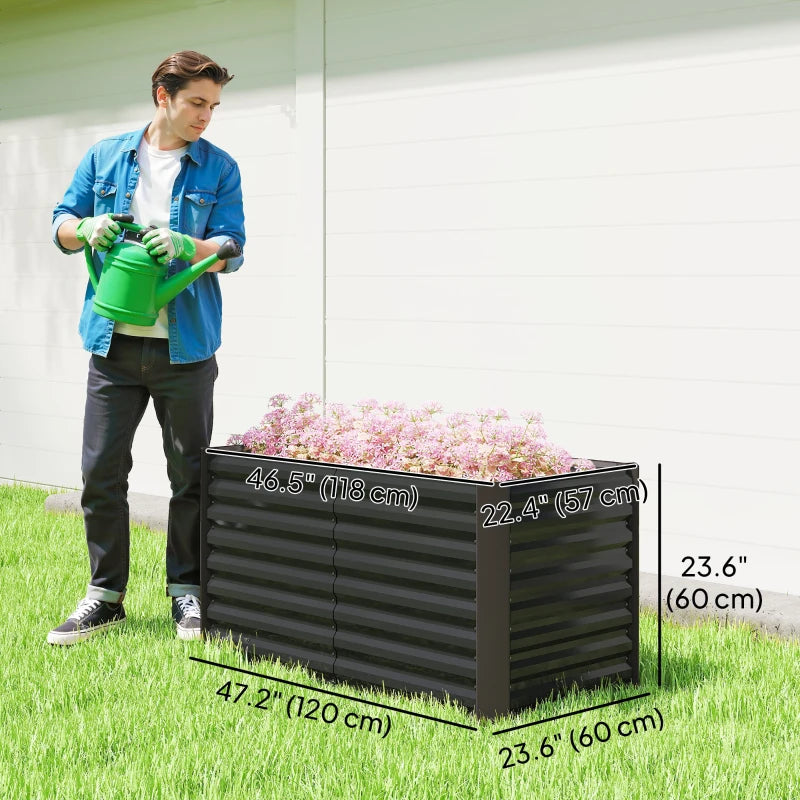 Set of 2 Galvanized Metal Planters for Outdoor Plants, 4' x 2' x 2' Raised Garden Bed, Dark Grey
