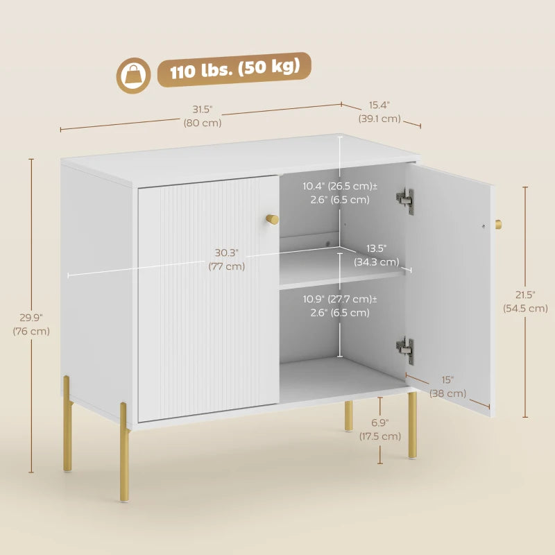 Sideboard, Modern Buffet Cabinet, Coffee Bar Cabinet with Fluted Doors and Adjustable Shelf, White
