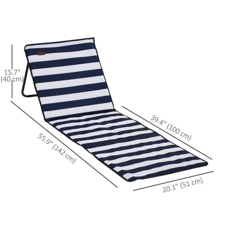 Set of 2 Foldable Lounge Chairs with Carry Bag, Adjustable Backrest, Blue and White