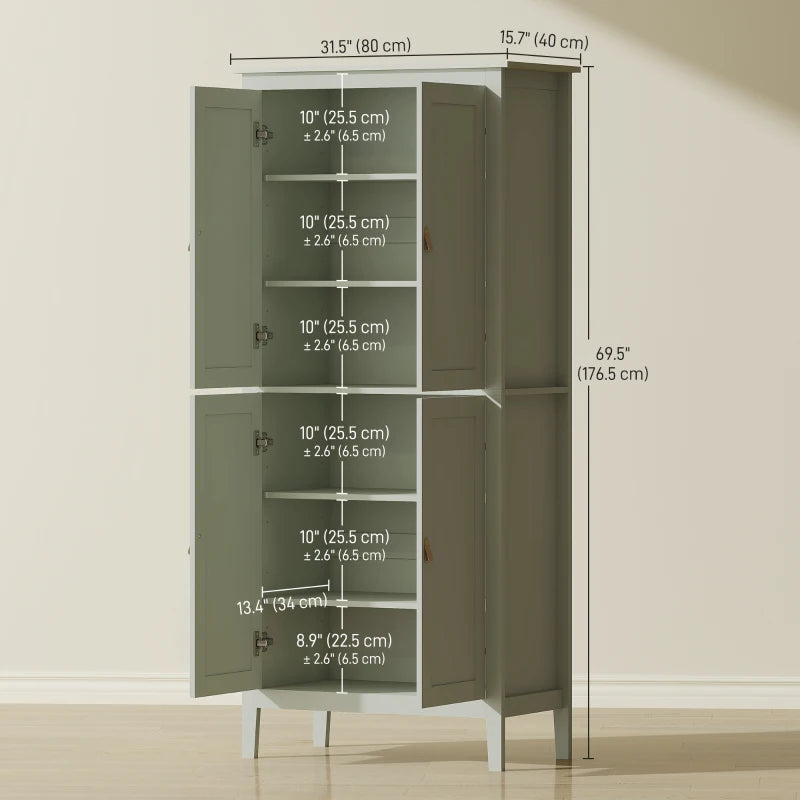 69.5" Tall Kitchen Pantry Storage Cabinet with Motion Sensor LED Light, Modern Kitchen Pantry Cabinet, Green