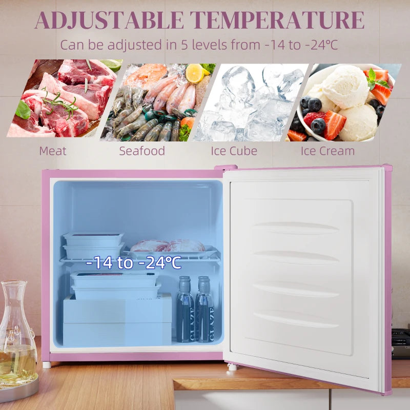 1.1 Cu. Ft. Mini Freezer, Compact Upright Freezer with Reversible Door, Removable Shelf, Adjustable Temperature, Pink