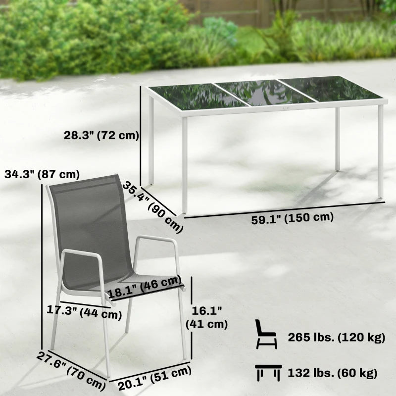 7 Piece Garden Dining Set, Garden Furniture Set with Rectangle Table and 6 Stackable Chairs