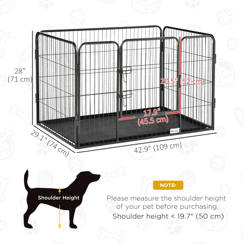 4 Panels Dog Playpen, Heavy Duty Dog Fence, 28" H Portable Pet Playpen with Door Double Locking Latches, Tray, Grey