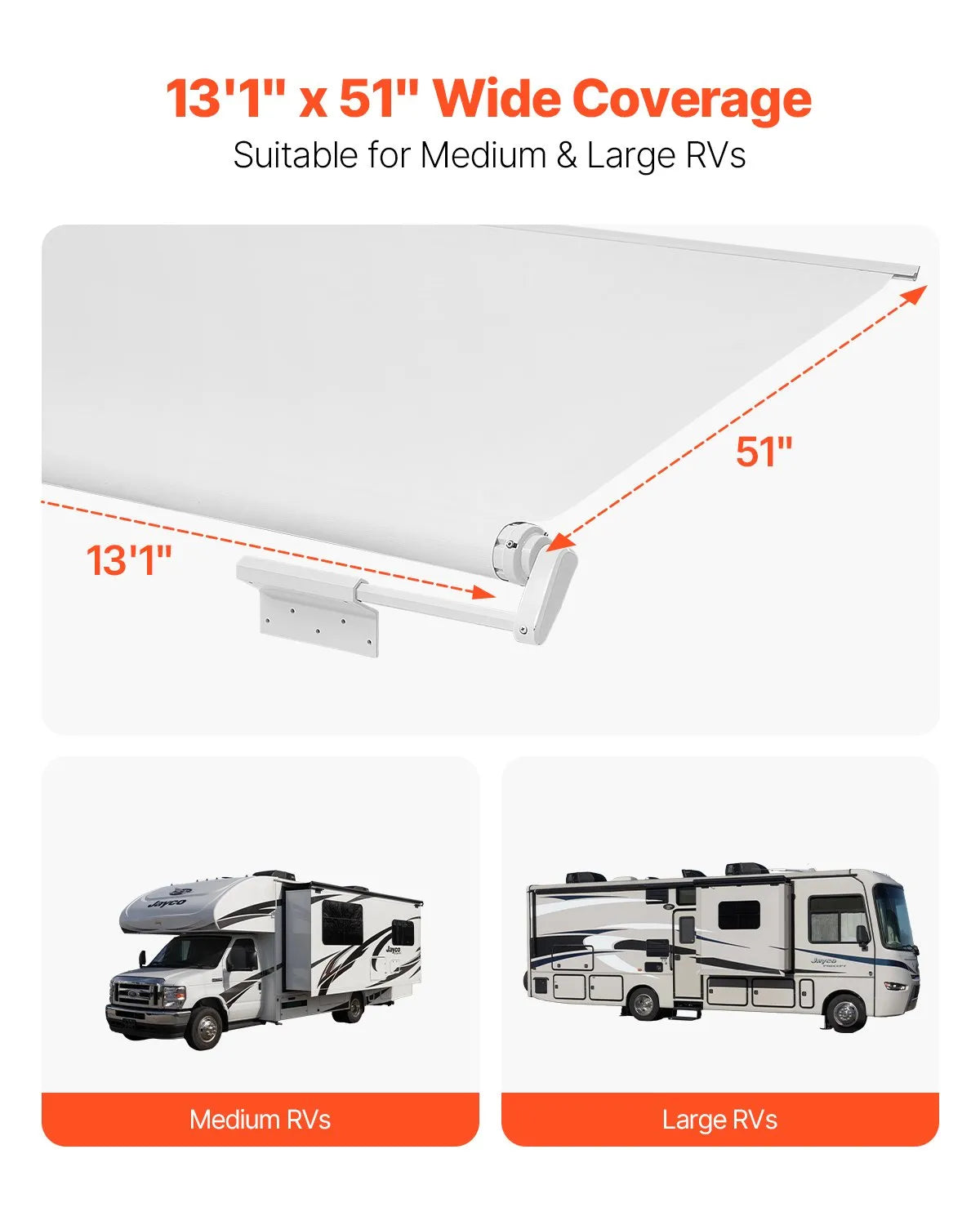 VEVOR 13'7" (13'1") RV Slide Out Awning White Slide Topper Awning for RVs