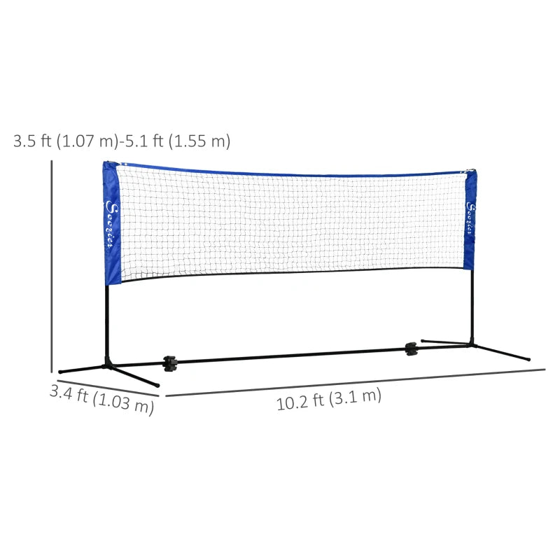Soozier 10ft Badminton Net, Height Adjustable Outdoor Sports Net with Carry Bag, for Tennis, Pickleball and Volleyball, Blue