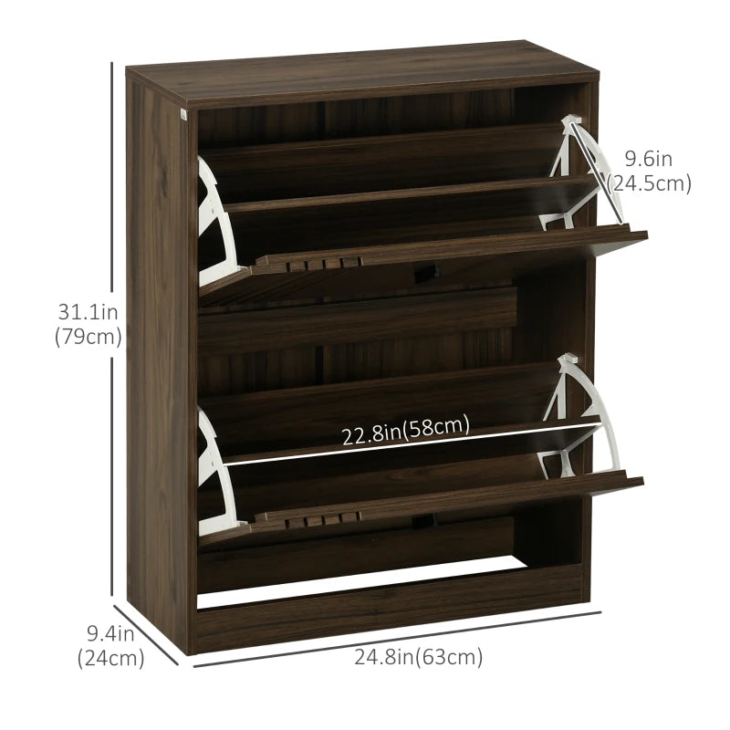 Shoe Storage Cabinet Organizer for 12 Pairs of Shoes with 2 Flip Drawers and Adjustable Shelves, Walnut