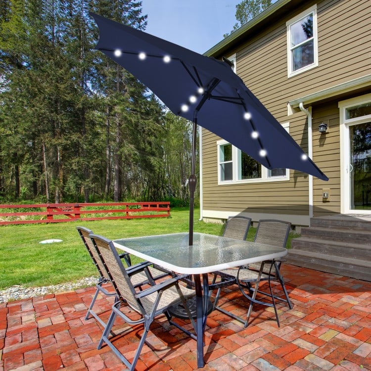 10 Feet Outdoor Patio Umbrella With Bright Solar LED Lights-Dark Blue