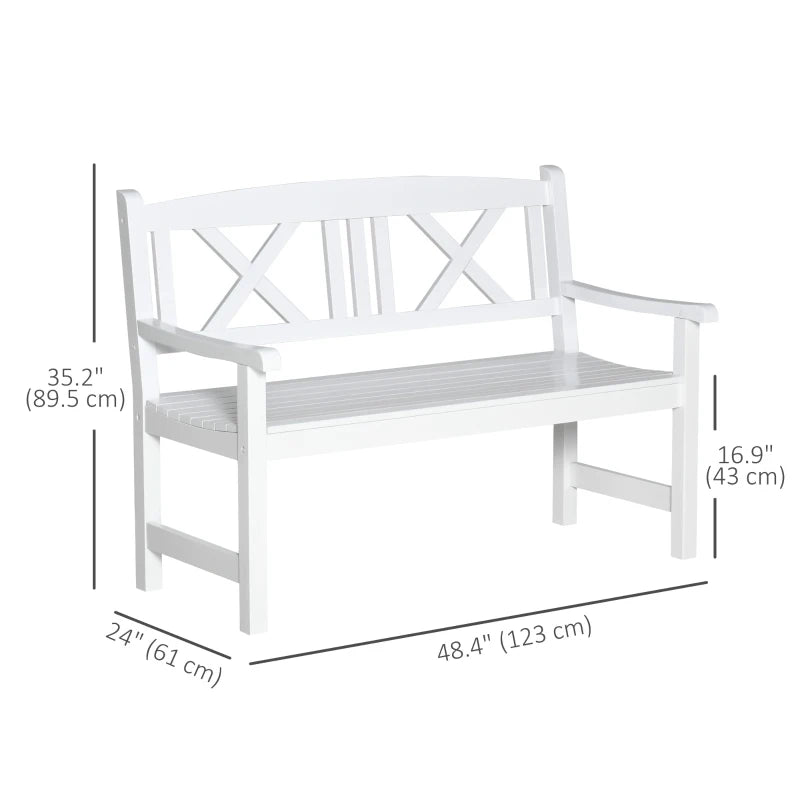 2-Seater Wooden Garden Bench, 4FT Outdoor Patio Loveseat with Unique X-Shape Back for Yard, Lawn, Porch, White