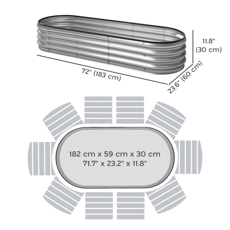 2Pcs Galvanized Raised Garden Bed, 6 x 2 x 1 ft Modular Metal Garden Beds with Rubber Strip Edging, Silver