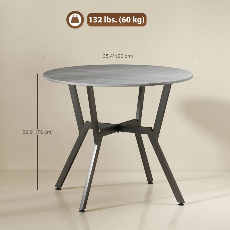 35" Round Dining Table, Modern Dining Room Table with Steel Frame, Space Saving Small Kitchen Table, Grey