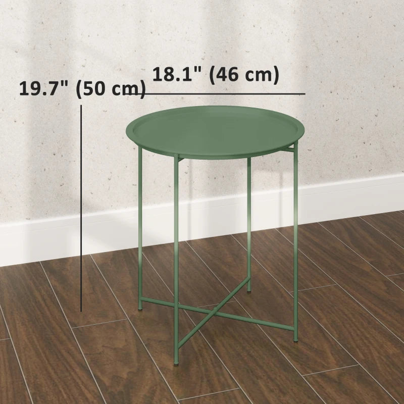 18" Outdoor Side Table with Removable Tray and Folding Legs, Indoor Outdoor for Balcony, Porch, Green