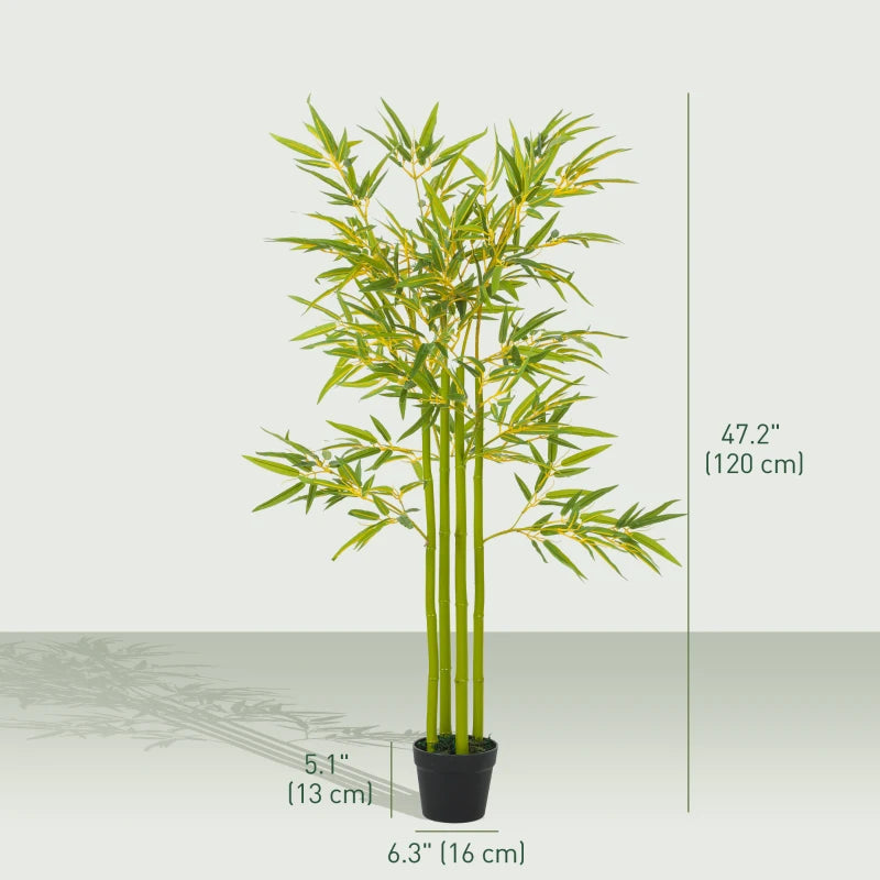 4FT Artificial Bamboo Tree Set of 2, Faux Decorative Plant in Nursery Pot for Indoor Decor
