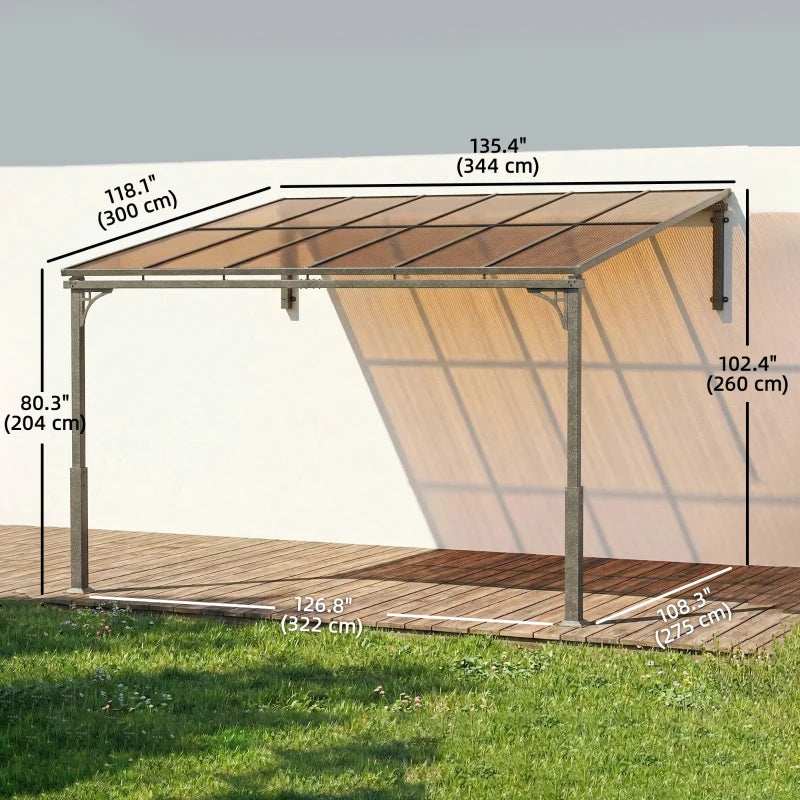 11' x 10' Outdoor Pergola, Wall Mounted Hardtop Lean-to Gazebo with Polycarbonate Roof and Metal-Aluminium Frame