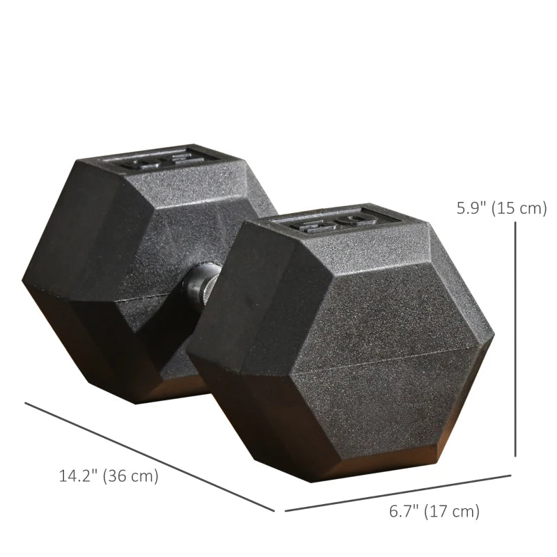 Soozier 2 x 50lbs Rubber Dumbbells Weight Set, Dumbbell Hand Weight for Body Fitness Training, Home Office Gym, Black