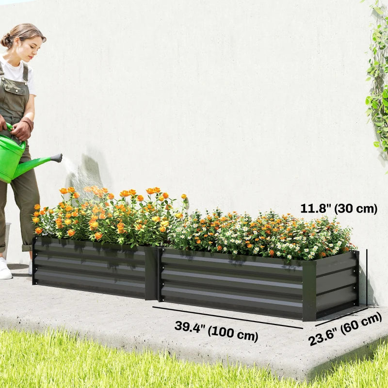 Set of 2 Galvanized Raised Beds for Garden, Outdoor Planter Box for Flowers, Herbs and Vegetables, Black