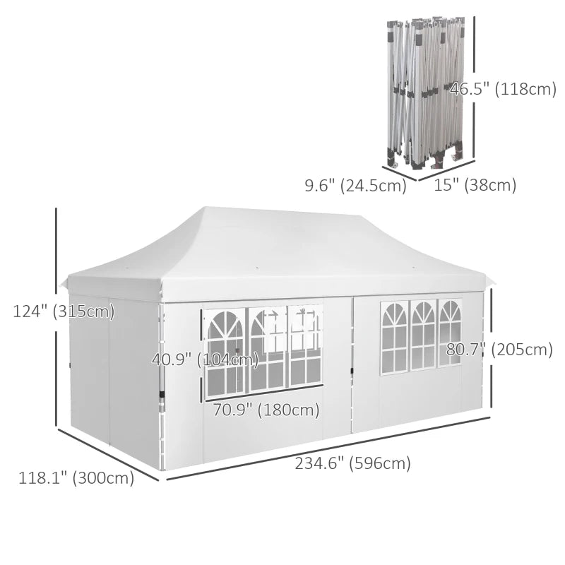 20x10 Pop Up Canopy with 6 Removable Sidewall, Carry Bag and 6 Sand Bags, Height Adjustable Instant Sun Shelter, White
