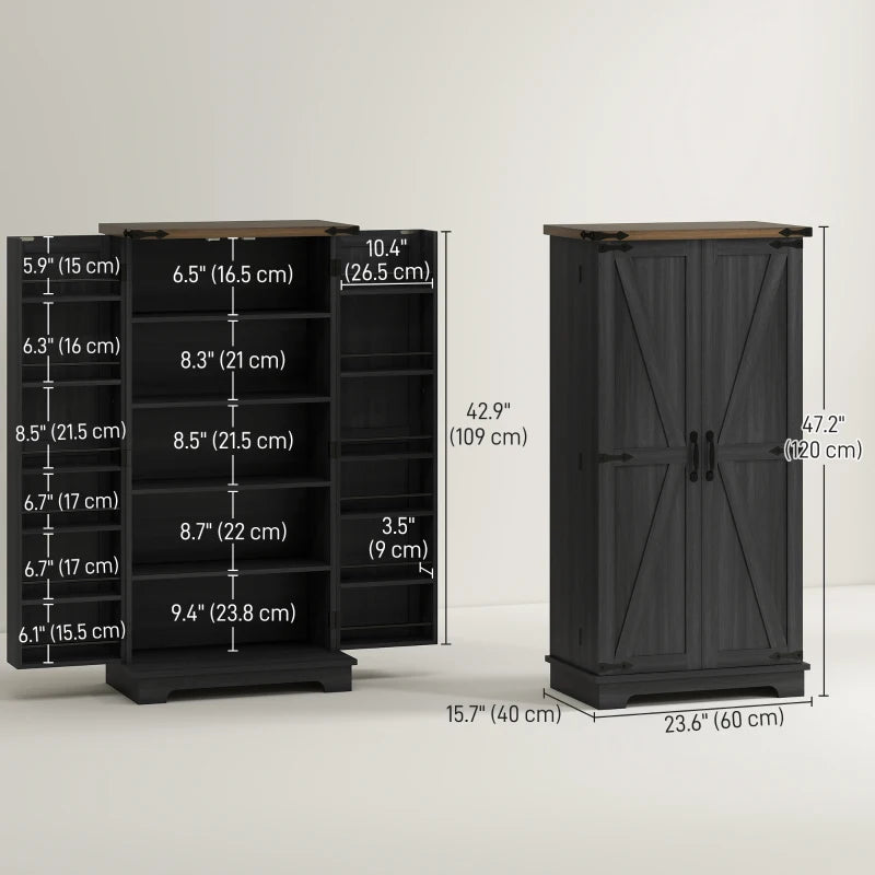 47" Kitchen Pantry Storage Cabinet, Farmhouse Kitchen Pantry Cabinet with Adjustable Shelves and Door Shelves, Black