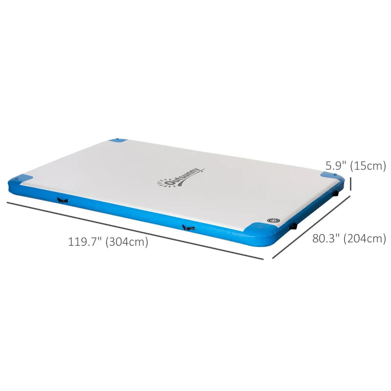 10' x 7' Water Floating Dock, Rafting Inflatable Island with Air Pump and Backpack for Pool, Beach, Ocean, Blue & Green