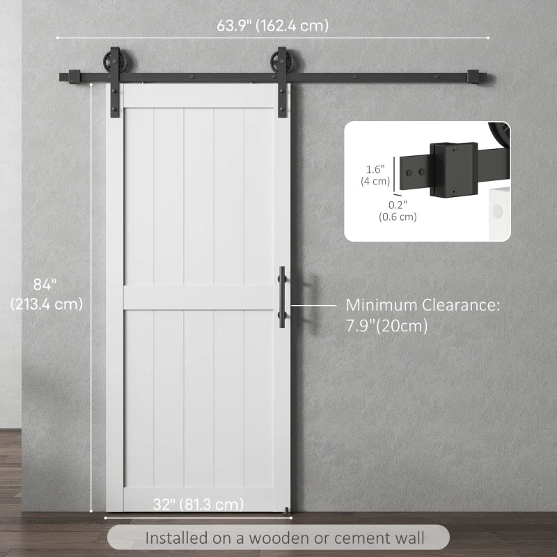 32inx84in Barn Door with 6FT Sliding Door Hardware Kit, Handle, Upgraded Rollers and Floor Guide, Waterproof, White