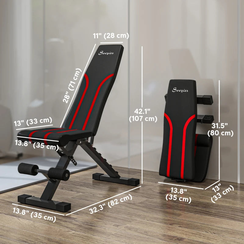 Soozier Adjustable Weight Bench, Foldable Workout Bench with Multi-Angle Seat and Back, Flat or Incline Bench for Home Gym