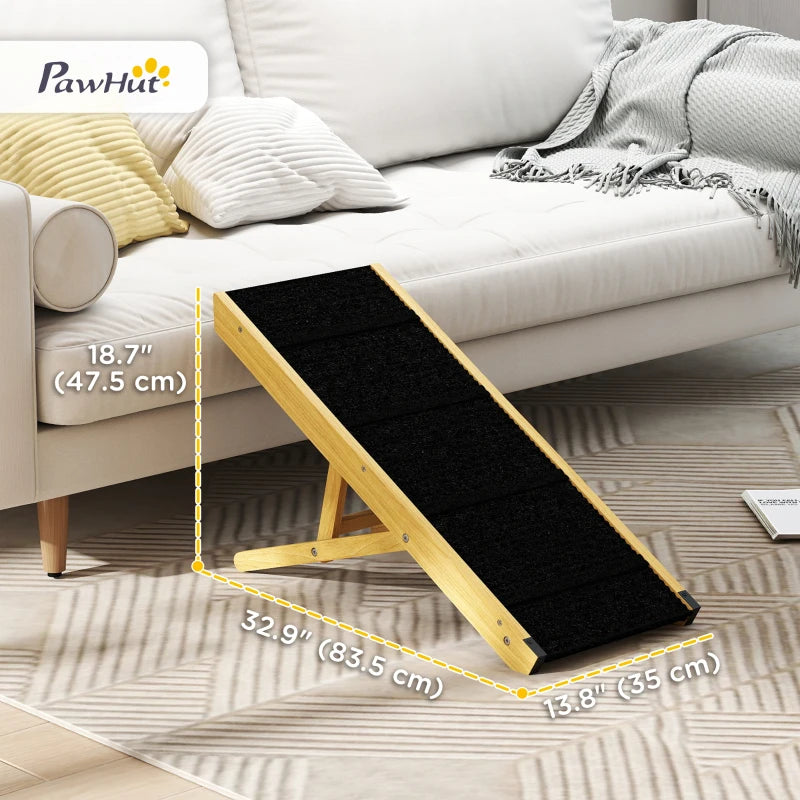 33" Foldable Dog Ramp with 4-Level Adjustable Height for Bed, Couch, for Small and Medium Dogs, Natural Wood