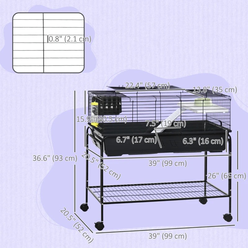 Small Animal Cage Deluxe Pet Habitat Rolling Rabbit Hutch for Bunny Guinea Pig Pet Mink Chinchilla
