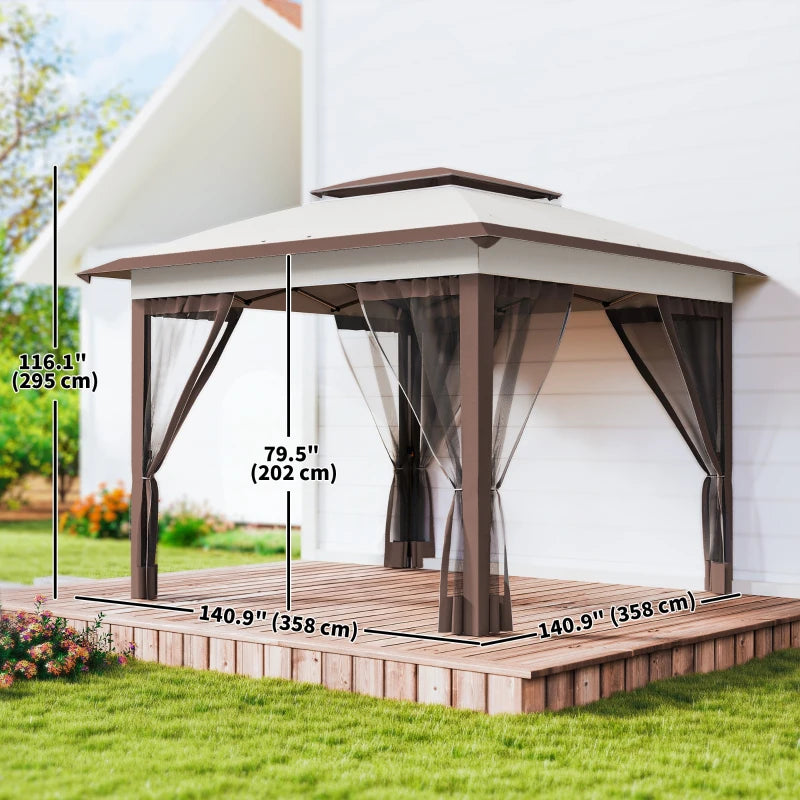 12' x 12' Pop Up Canopy Sun Shade Instant Tent Folding with Mesh Sidewalls, Beige and Dark Brown