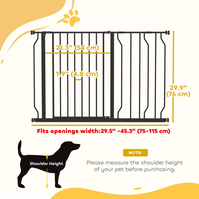 30"- 45" Easy Install Pet Gate w/ Door & Double Locking System, Extra Wide Dog Gate for Stairs, Hallways, Black