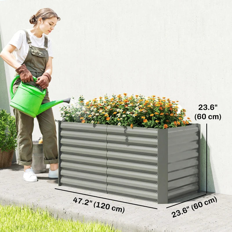 Set of 2 Galvanized Metal Planters for Outdoor Plants, 4' x 2' x 2' Raised Garden Bed, Light Grey