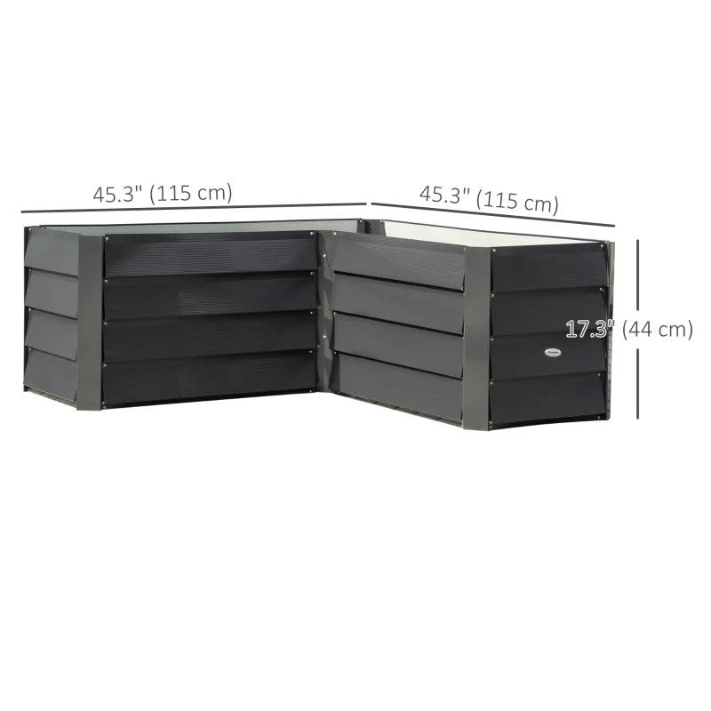 45" x 45" x 17" L-Shaped Galvanized Steel Raised Garden Bed for Vegetables, Flowers, Herbs, Dark Grey