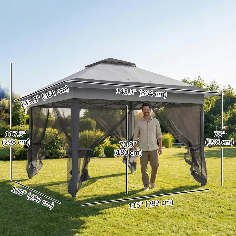 12' x 12' Foldable Pop-up Party Tent Instant Canopy Sun Shade Gazebo Shelter with Steel Frame, Dark Grey