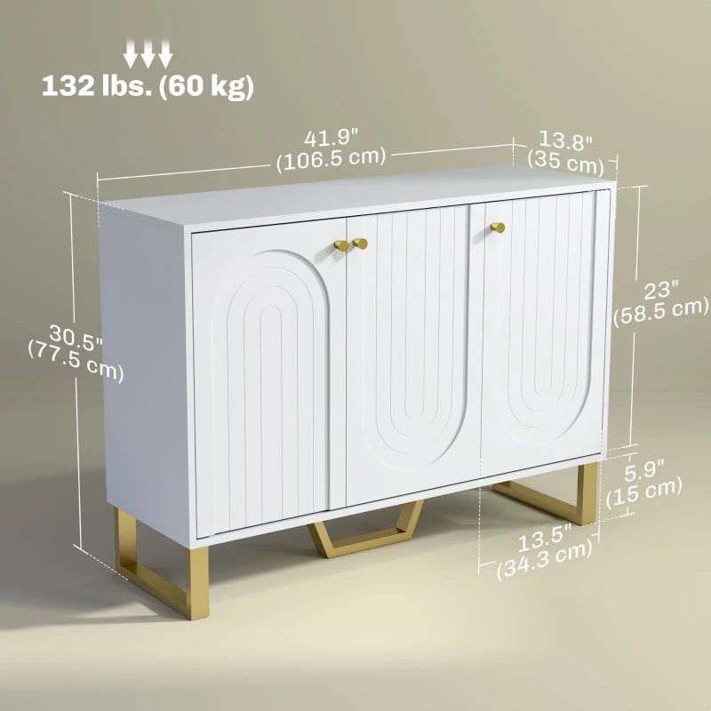 Sideboard Buffet Cabinet with 3 Doors, Modern Storage Cabinet with Adjustable Shelves & Center Leg, White