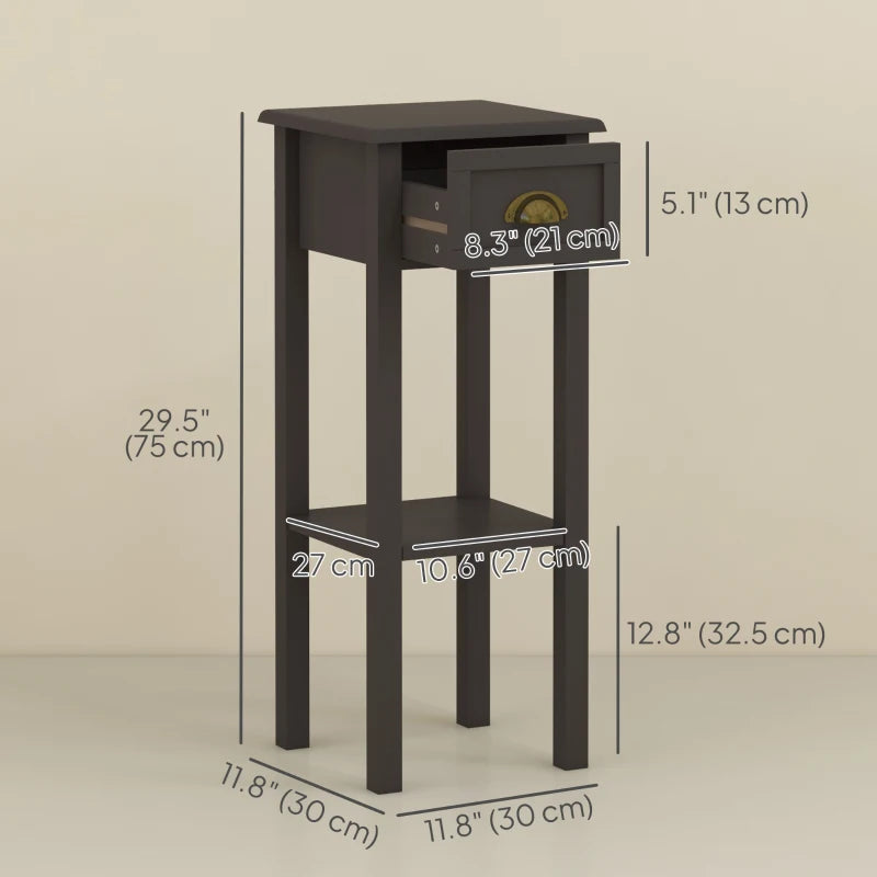 2-Tier Side Table with Drawer and Shelf, End Table for Living Room and Hallway, Coffee