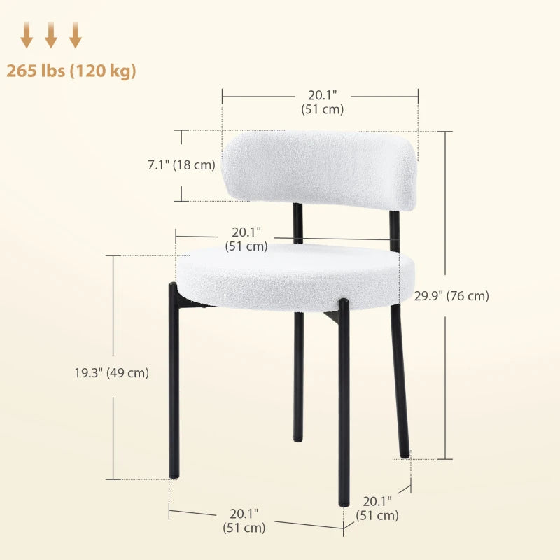 2 Pieces Kitchen Chairs, Modern Dining Chairs w/ Berber Fleece Upholstery and Steel Legs for Living Room, Cream White