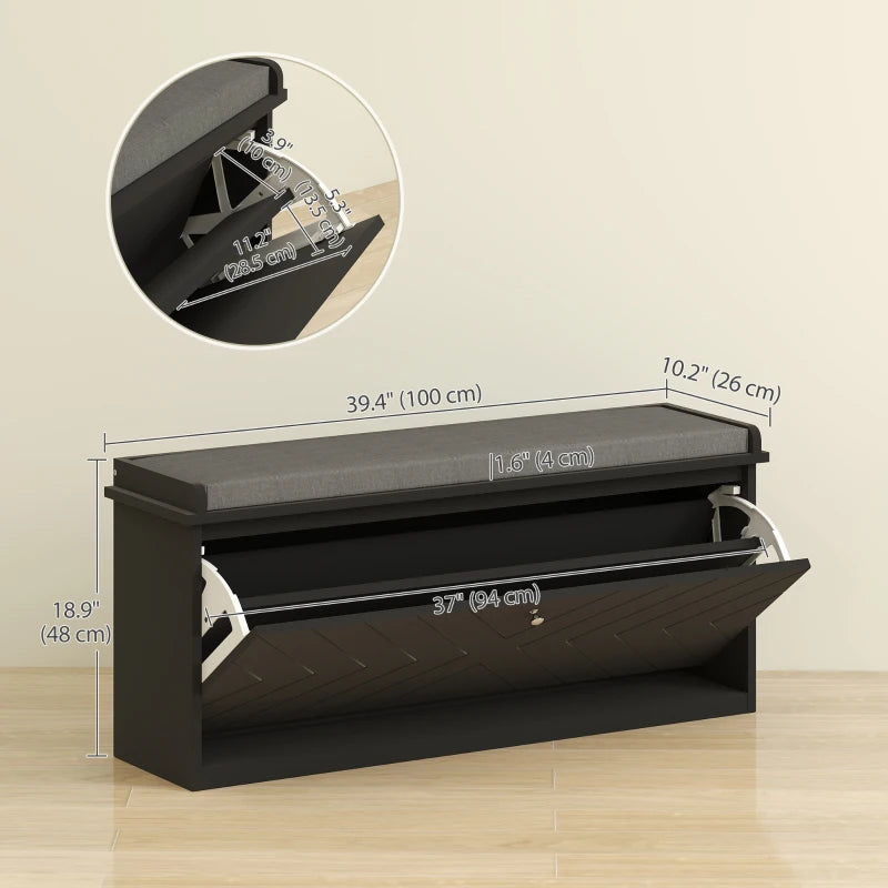 Shoe Storage with Seat, Upholstered Hallway Bench, Shoe Bench with Flip Drawer, Adjustable Shelf for 8-10 Pairs of Shoes
