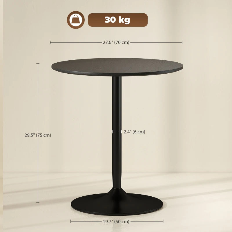 27.6" Round Kitchen Table for 2, Modern Small Dining Table with Wood Veneer, Steel Base for Dining Room, Black