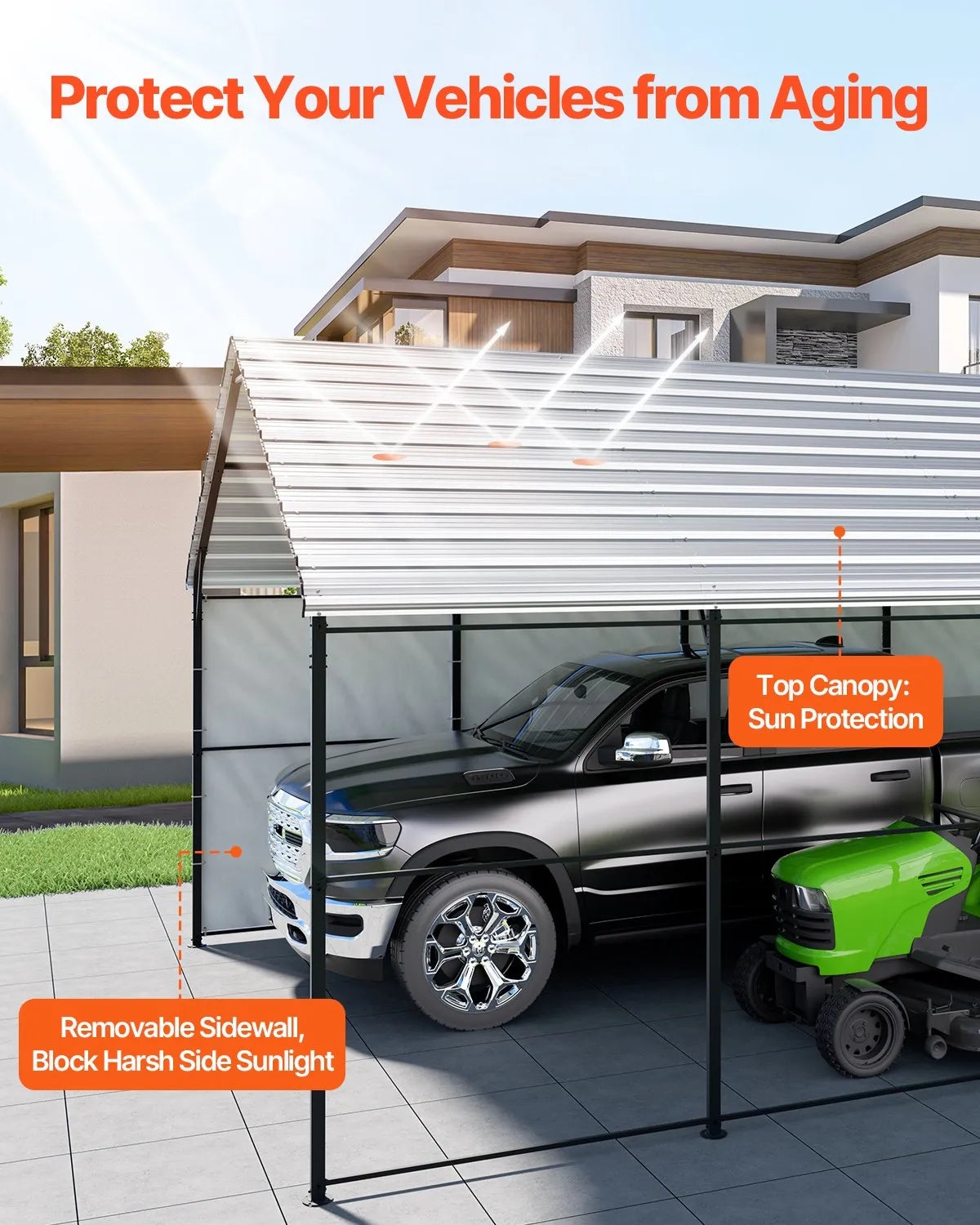 VEVOR 13' x 26' Metal Carport Heavy Duty Outdoor Car Shelter Garage for Boats