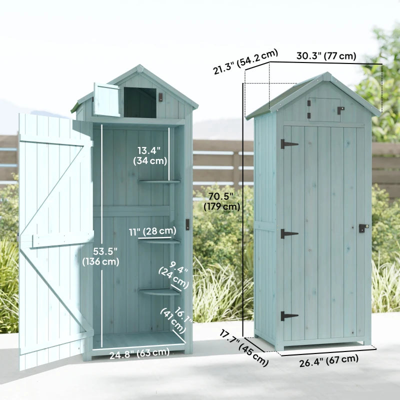 30" x 21" x 71" Garden Storage Shed, Outdoor Tool Utility Storage House with 3 Tier Shelves and Roof, Blue