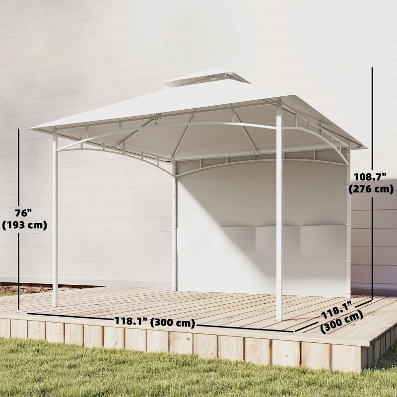 10' x 10' Patio Gazebo, Double Roof Outdoor Gazebo Canopy Shelter with Storage, Hook, Metal Frame, Cream White
