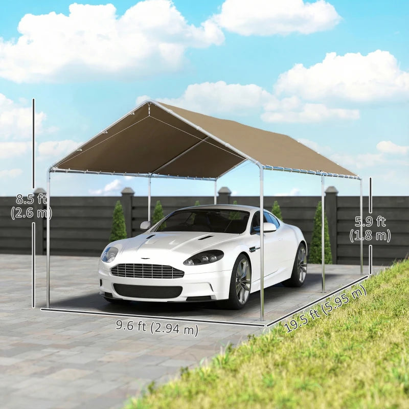 10' x 20' Carport Heavy Duty Galvanized Car Canopy with Included Anchor Kit, 3 Reinforced Steel Cables, Khaki