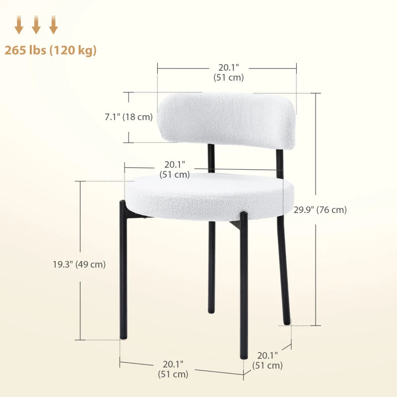 4 Pieces Kitchen Chairs, Modern Dining Chairs w/ Berber Fleece Upholstery and Steel Legs for Living Room, Cream White