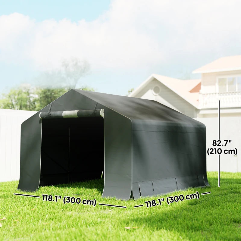 10' x 10' Portable Shed, Waterproof Bike Tent with Roll-up Zipper Door and Reinforced Galvanised Metal Frame, Dark Grey