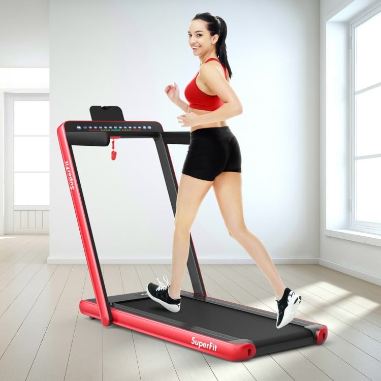 2-in-1 Electric Motorized Health and Fitness Folding Treadmill with Dual Display and Speaker