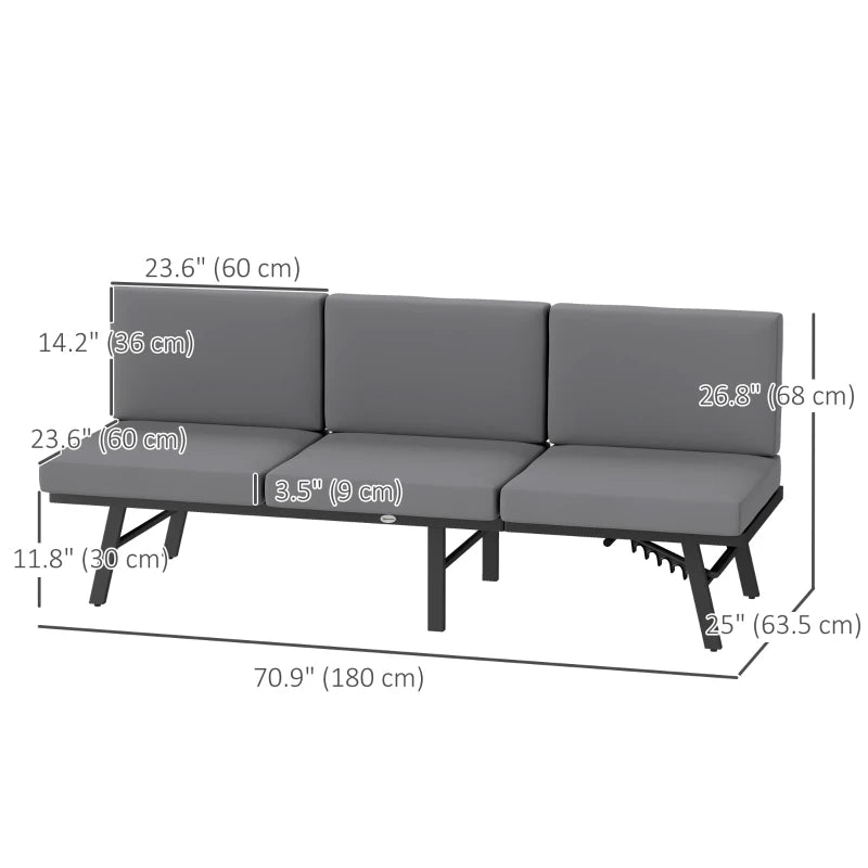3-in-1 3-Seater Outdoor Sofa, Lounge Chair with 5-Position Adjustable Back, Patio Loveseat with Folding Table, Grey