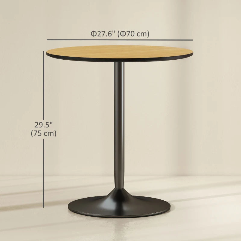 27.6" Round Kitchen Table for 2, Modern Small Dining Table with Wood Veneer, Steel Base for Dining Room, Natural
